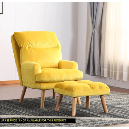 Soft Comfortable 1pc Accent Click Clack Chair with Ottoman Yellow Fabric Upholstered Oak Finish Legs Living Room Furniture