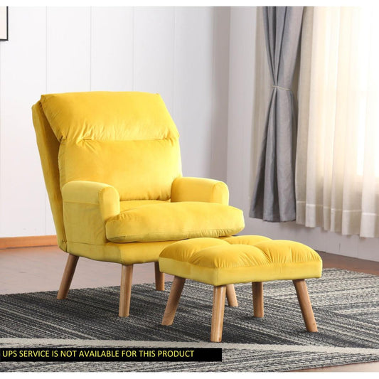 Soft Comfortable 1pc Accent Click Clack Chair with Ottoman Yellow Fabric Upholstered Oak Finish Legs Living Room Furniture