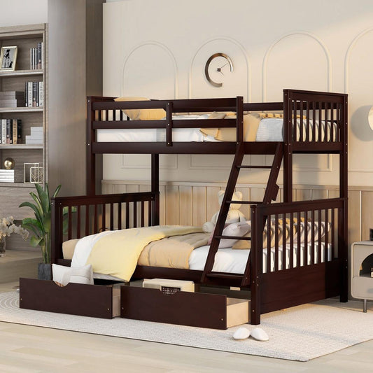 Twin-Over-Full Bunk Bed with Ladders and Two Storage Drawers (Espresso) - Streamdale Furniture