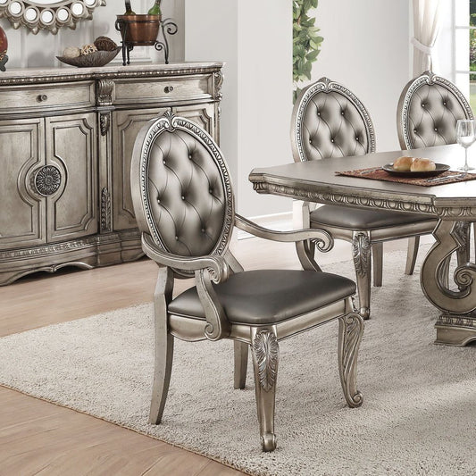 Northville Side Chair (Set-2) in PU & Antique Silver