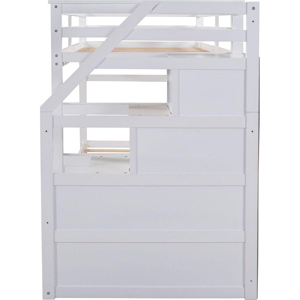 Twin-Over-Twin Bunk Bed with Twin Size Trundle and 3 Storage Stairs, White - Streamdale Furniture