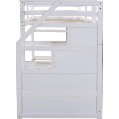 Twin-Over-Twin Bunk Bed with Twin Size Trundle and 3 Storage Stairs, White - Streamdale Furniture