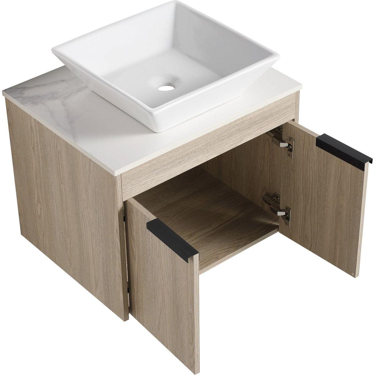 24" Modern Design Float Bathroom Vanity With Ceramic Basin Set, Wall Mounted White Oak Vanity With Soft Close Door, KD-PackingD-Packing Pieces