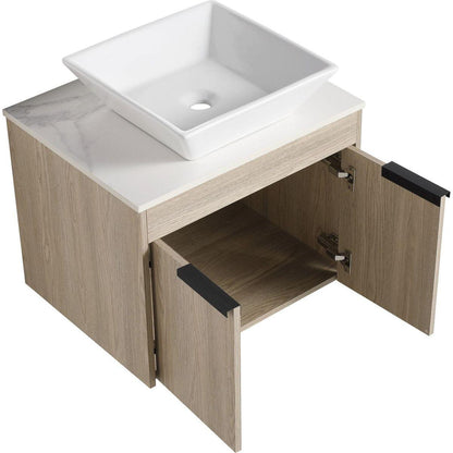 24" Modern Design Float Bathroom Vanity With Ceramic Basin Set, Wall Mounted White Oak Vanity With Soft Close Door, KD-PackingD-Packing Pieces