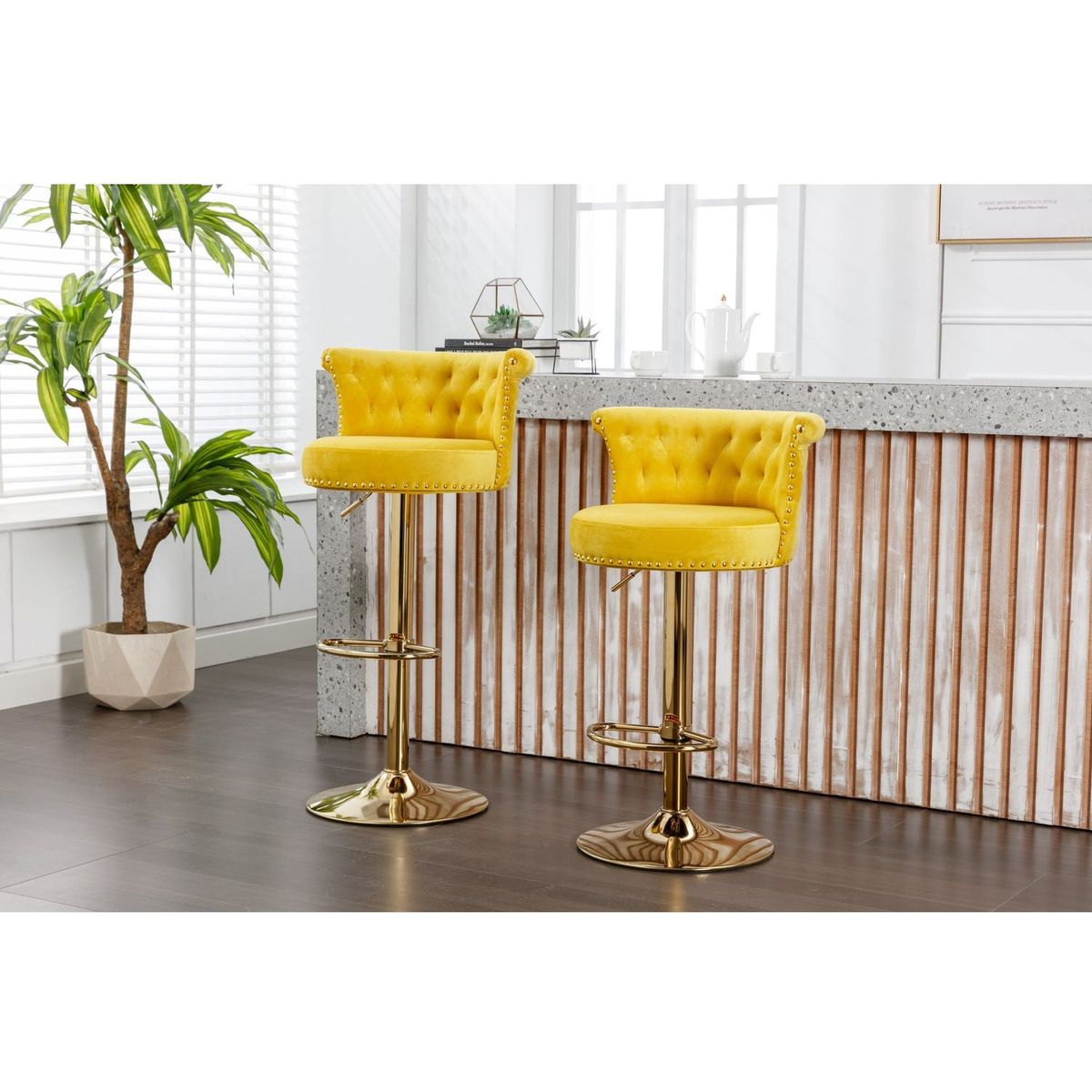 Swivel Bar Stools Set of 2 Adjustable Counter Height Chairs with Footrest for Kitchen, Dining Room 2PC/SET