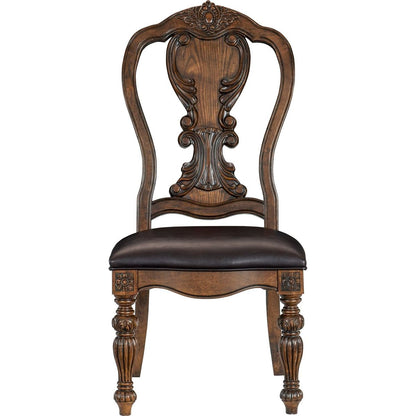 Traditional Formal Dining Side Chairs set of 2pc Dark Oak Finish Wood Frame Faux Leather Upholstered Padded Seat