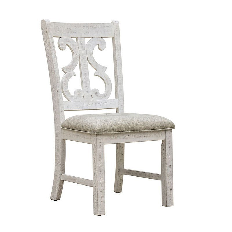 Lavish Design Distressed White 2pcs Dining Chairs Only, Gray Padded Fabric Seat Dining Room Kitchen Furniture Solid wood decorative Back