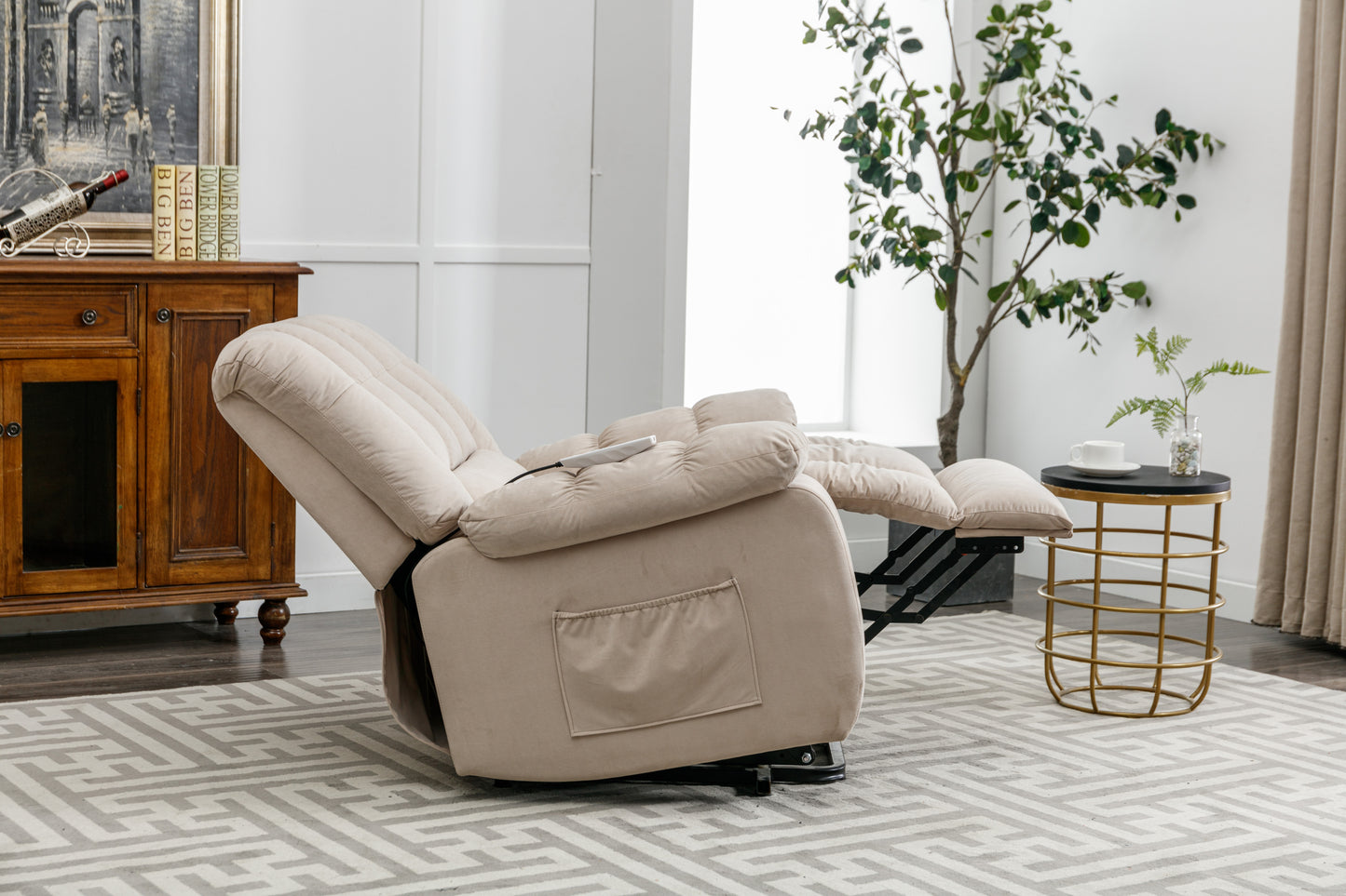 Massage Recliner Chair Electric Power Lift Recliner Chairs with Heat, Vibration, Side Pocket for Living Room Bedroom, Beige