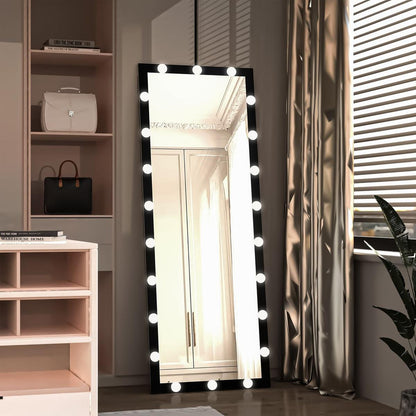 Hollywood Full Length Mirror with Lights Full Body Vanity Mirror with 3 Color Modes Lighted Standing Floor Mirror for Dressing Room Bedroom Wall Mounted Touch Control Black 63x24inch - Streamdale Furniture