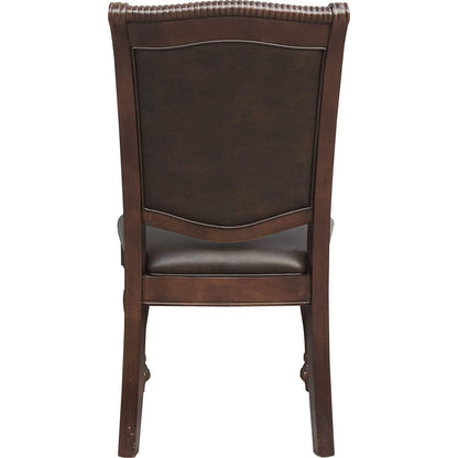 Traditional Dining Wooden Side Chairs Set of 2 Brown Cherry Finish Faux Leather Upholstery Home Furniture