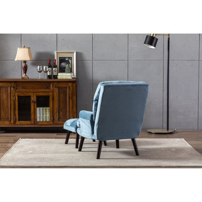 Soft Comfortable 1pc Accent Click Clack Chair with Ottoman Light Blue Fabric Upholstered Black Finish Legs Living Room Furniture