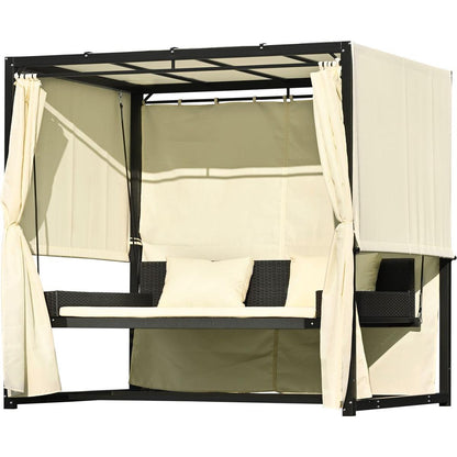 2-3 People Outdoor Swing Bed, Adjustable Curtains, Suitable For Balconies, Gardens And Other Places