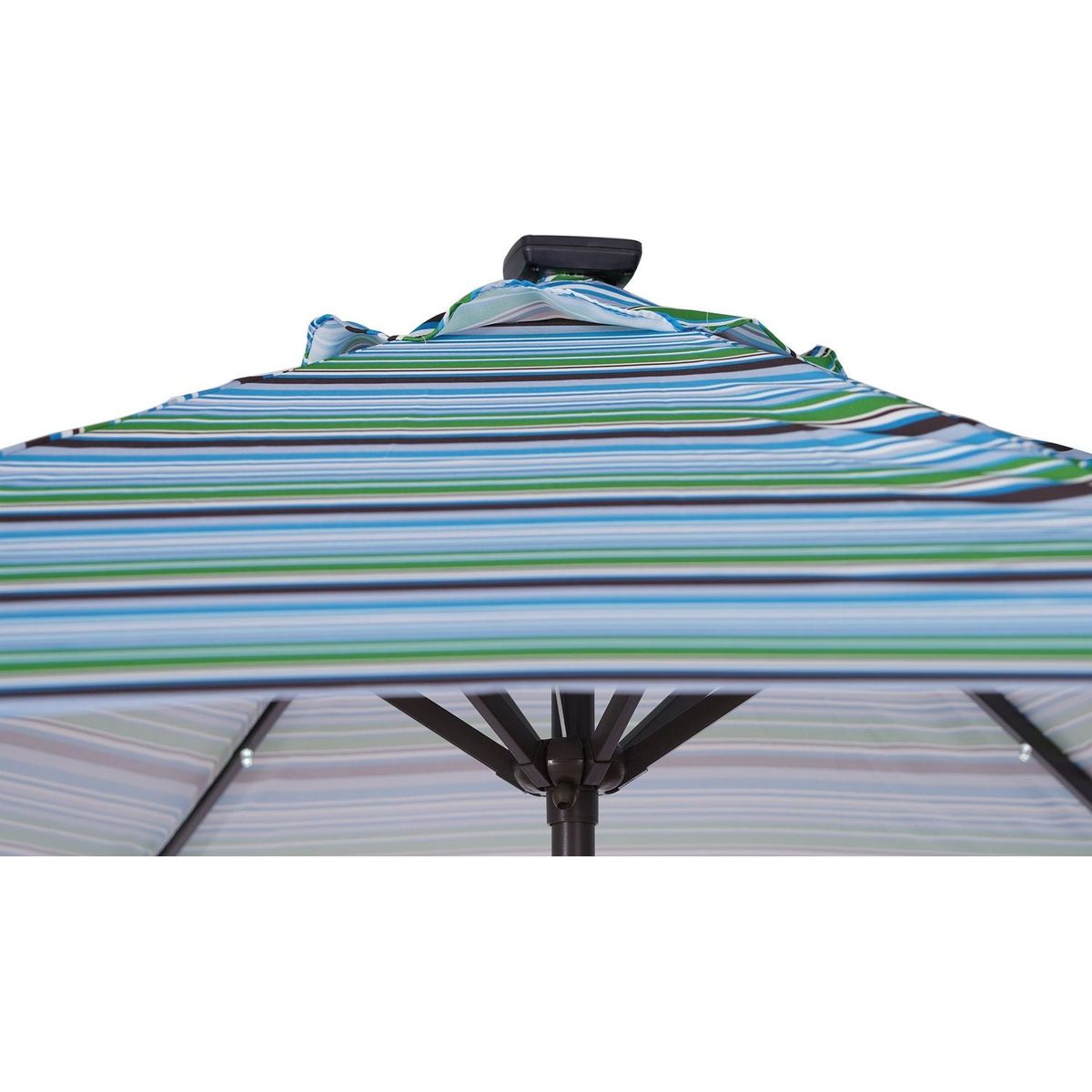 Outdoor Patio 8.7-Feet Market Table Umbrella with Push Button Tilt and Crank, Blue Stripes With 24 LED Lights[Umbrella Base is not Included]