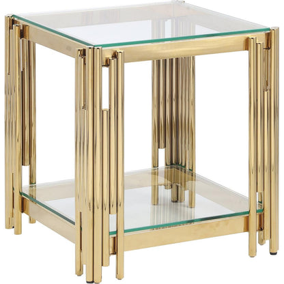 Woker Furniture 20" Wide Square End Table with Glass Top, Golden Stainless Steel Tempered Glass Coffee Table for Living Room&Bed Room