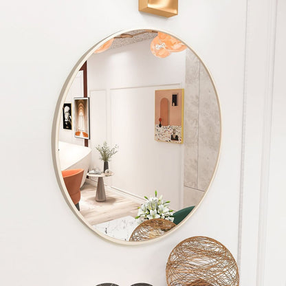 Matte Gold Wall Mirror 24" Round Mirror Metal Framed Mirror Circle Wall-Mounted Mirror, Circular Mirror for Bathroom Wall Decor Living Room