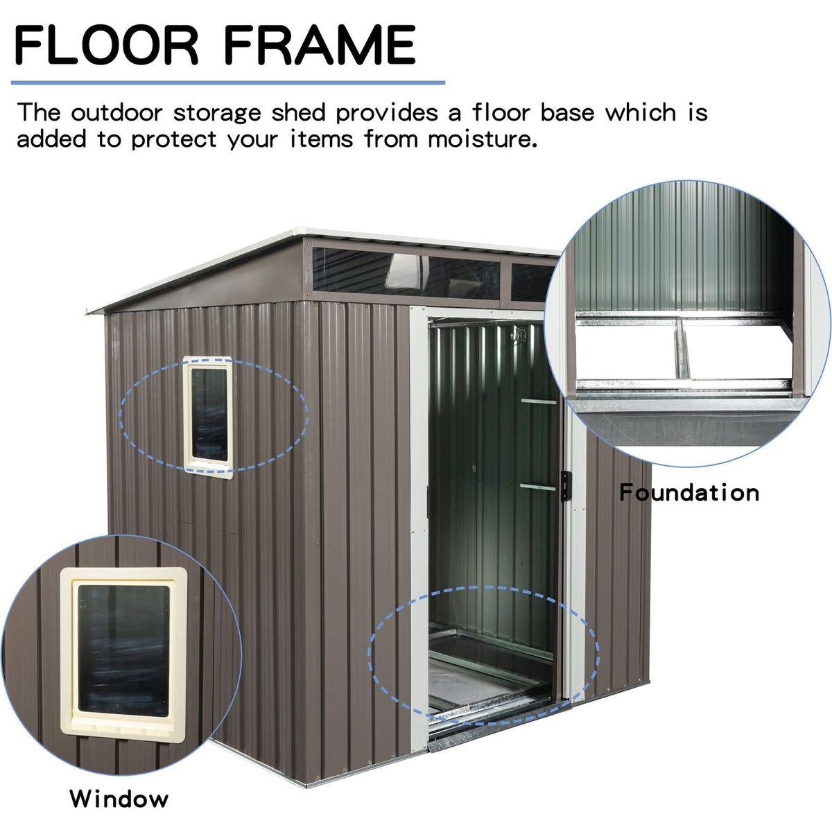 6ft x 5ft Outdoor Metal Storage Shed With window Transparent plate