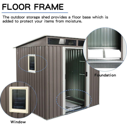 6ft x 5ft Outdoor Metal Storage Shed With window Transparent plate