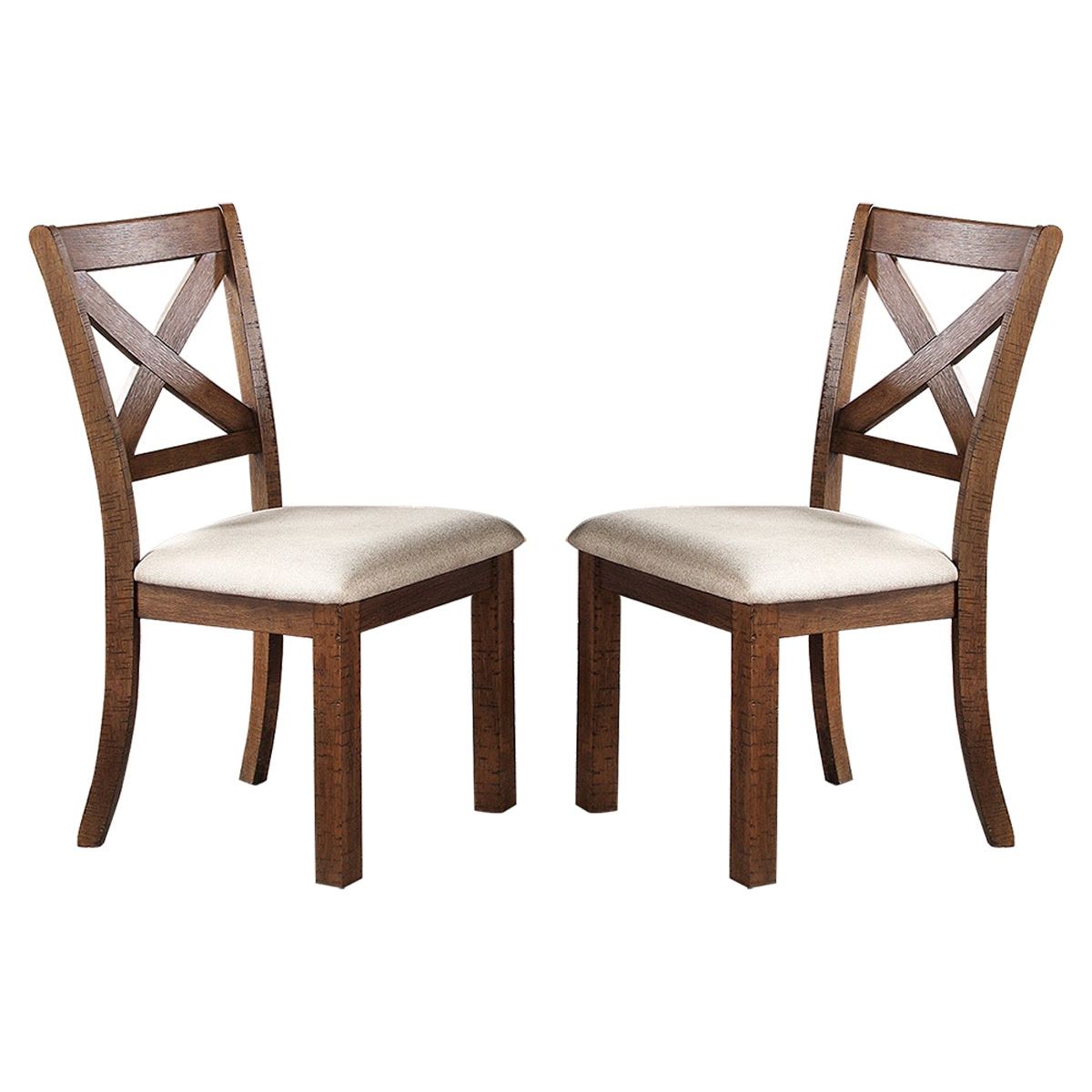 White Fabric Upholstery Wood Side Chairs, Brown