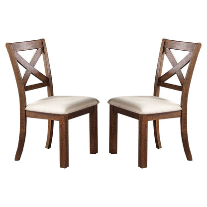 White Fabric Upholstery Wood Side Chairs, Brown