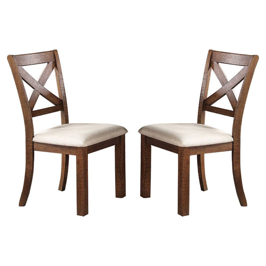 White Fabric Upholstery Wood Side Chairs, Brown