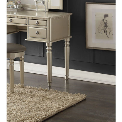 Bedroom Contemporary Vanity Set w Foldable Mirror Stool Drawers Silver Color