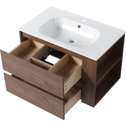 30" Wall Mounting Bathroom Vanity With Gel Sink, Soft Close Drawer