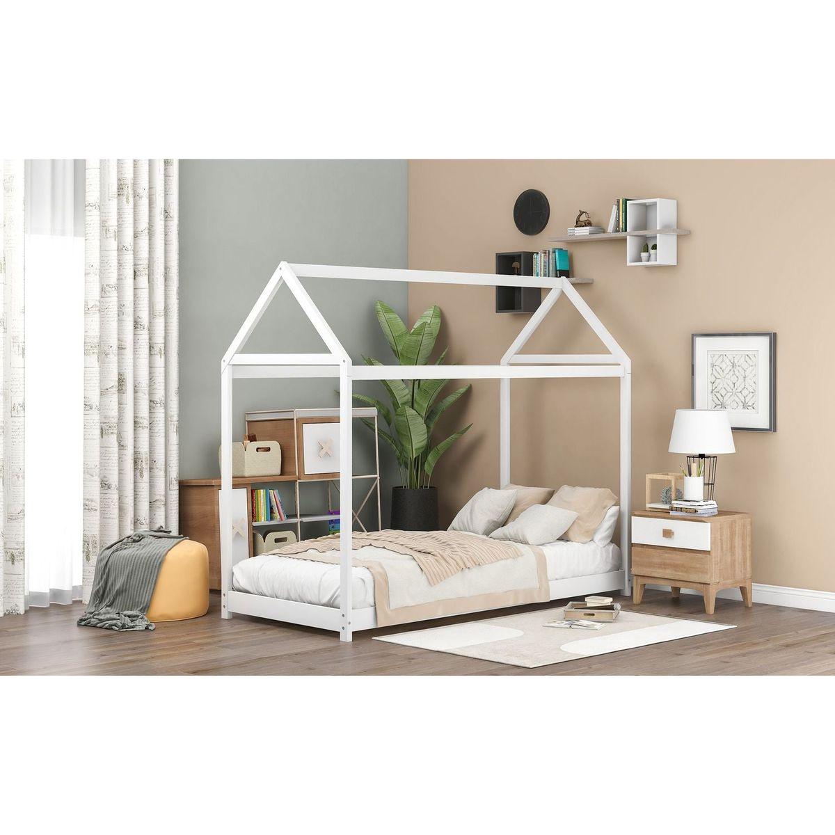 Twin Size Wooden House Bed, White (New) - Streamdale Furniture