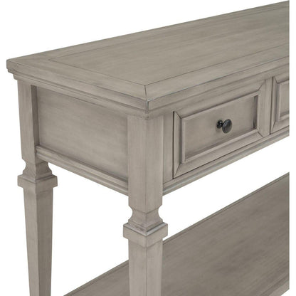 Classic Retro Style Console Table with Three Top Drawers and Open Style Bottom Shelf, Easy Assembly (Gray Wash)