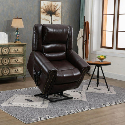 Power Lift Recliner Chair Heat Massage Dual Motor Infinite Position Up to 350 LBS, Faux Leather, Heavy Duty Motion Mechanism with USB Ports, Brown