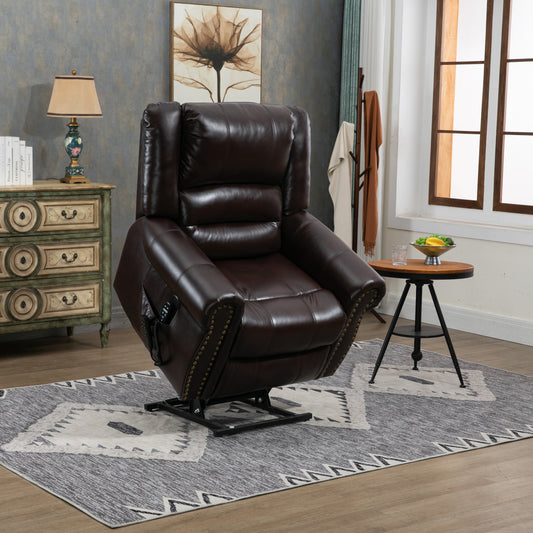 Power Lift Recliner Chair Heat Massage Dual Motor Infinite Position Up to 350 LBS, Faux Leather, Heavy Duty Motion Mechanism with USB Ports, Brown