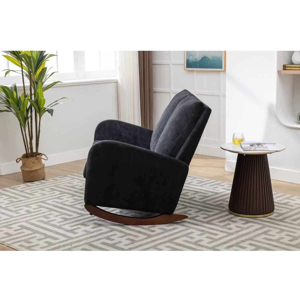 Rocking Chair Upholstered Mid Century Modern Rocker Oversized Wingback Armchair for Living Room