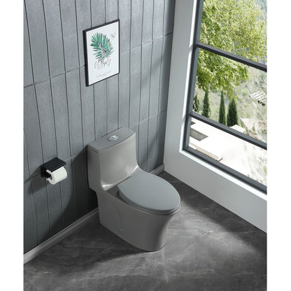 15 1/8 Inch 1.1/1.6 GPF Dual Flush 1-Piece Elongated Toilet with Soft-Close Seat - Light Grey