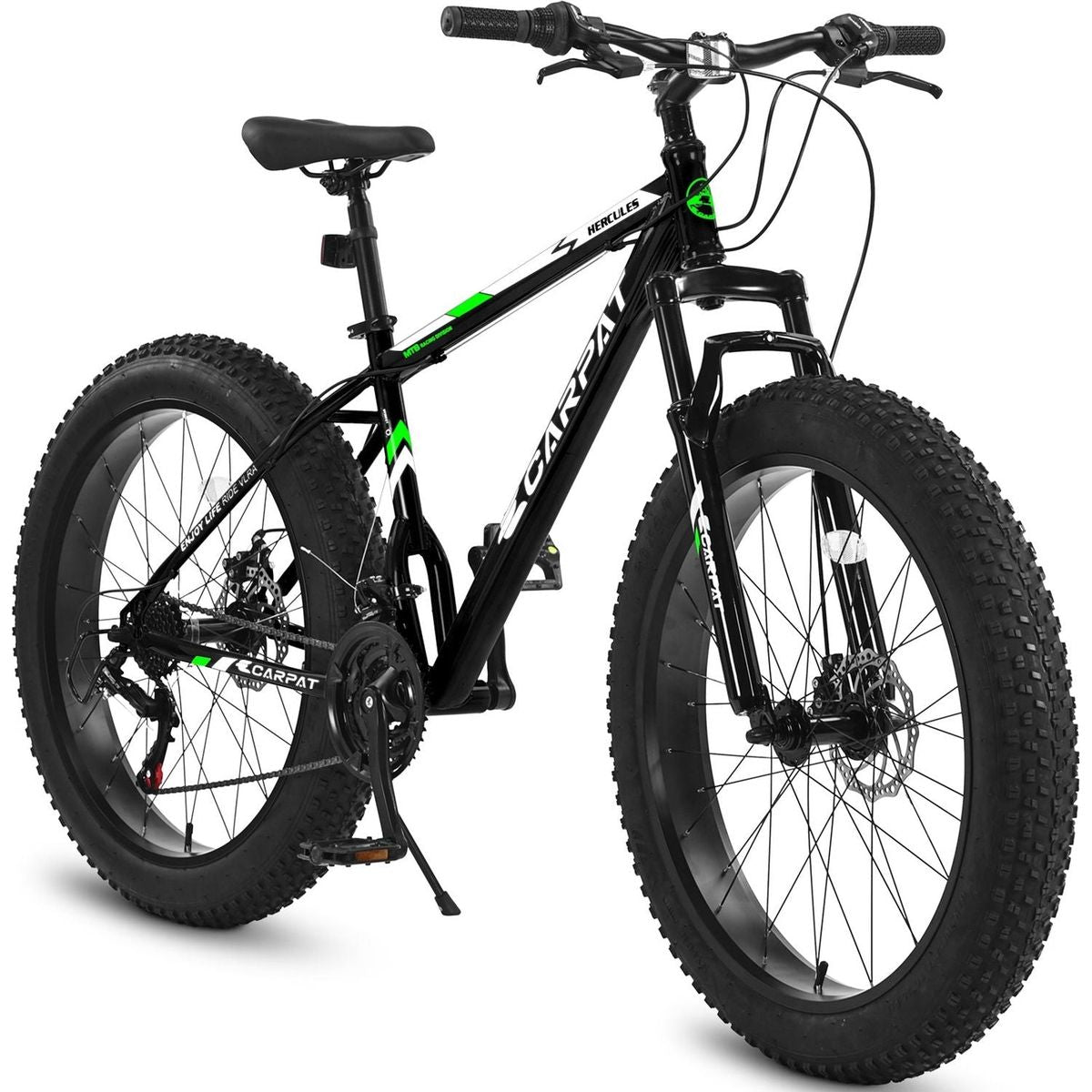 S26109 Elecony 26 Inch Fat Tire Bike Adult/Youth Full Shimano 21 Speed Mountain Bike, Dual Disc Brake, High-Carbon Steel Frame, Front Suspension, Mountain Trail Bike, Urban Commuter City Bicycle