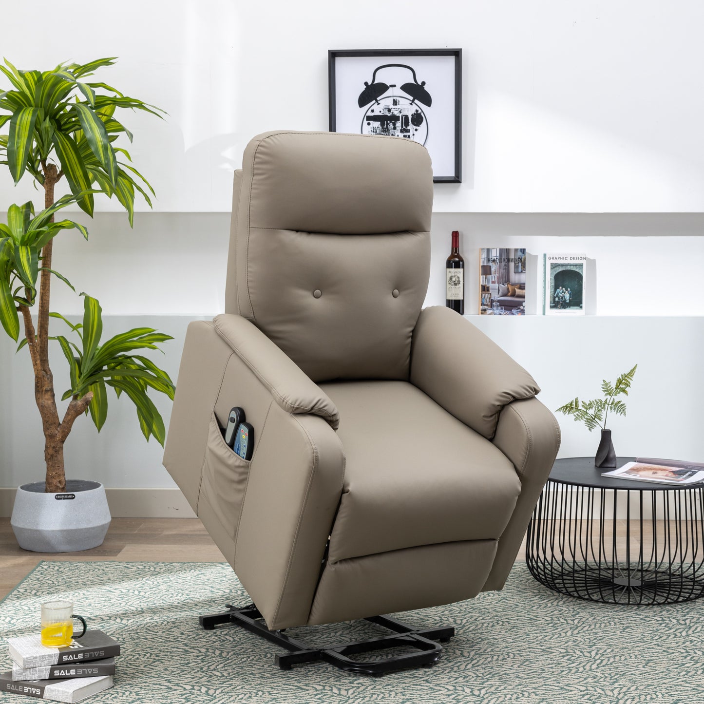 Massage Recliner Chair Electric Power Lift Chairs with Side Pocket, Adjustable Massage and Heating Function for Adults and Seniors, Olive Grey