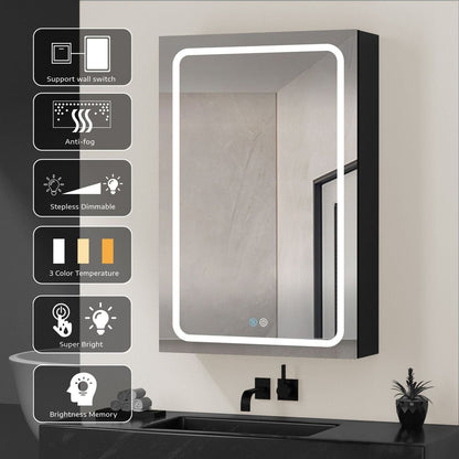 40x30 Inch LED Bathroom Medicine Cabinet Surface Mount Double Door Lighted Medicine Cabinet, Medicine Cabinets for Bathroom with Mirror Defogging, Dimmer Black