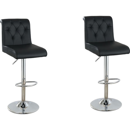 Adjustable Bar stool Gas lift Chair Black Faux Leather Tufted Chrome Base Modern Set of 2 Chairs Dining Kitchen