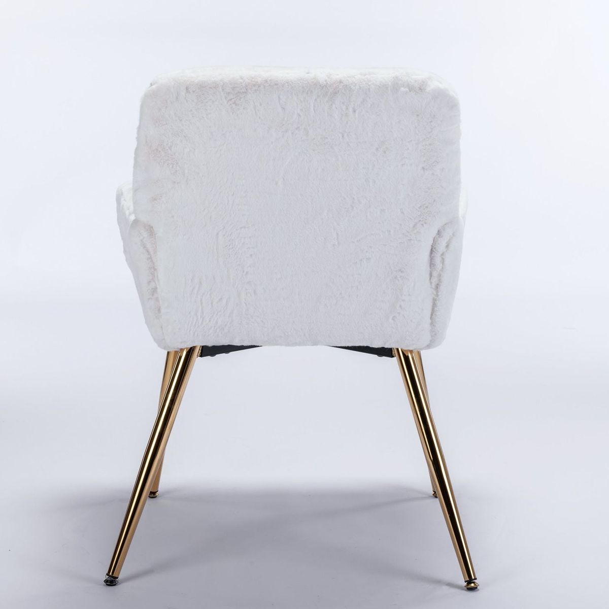 Artificial Rabbit Hair Dining Chair, Furry Desk Chair, Modern Faux Fur Chair for Teen Girls, Comfy Armchair with Golden Metal Legs for Living Room, Vanity Makeup Chair, Set of 2, White Rabbit Hair