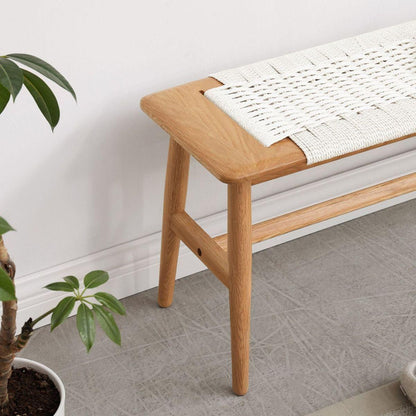 Design Natural Oak Wood Dining Bench Bed Bench for Dining Room, Bedroom, Bathroom (White) - Streamdale Furniture