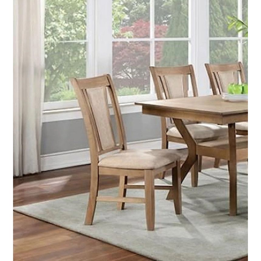 Transitional Set of 2 Side Chairs Natural Tone And Beige Solid wood Chair Padded Leatherette Upholstered Seat Kitchen Dining Room Furniture