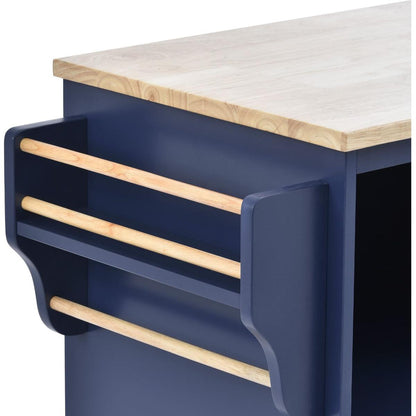 Kitchen Island Cart with Storage Cabinet and Two Locking Wheels,Solid wood desktop,Microwave cabinet,Floor Standing Buffet Server Sideboard for Kitchen Room,Dining Room,, Bathroom(Dark blue)