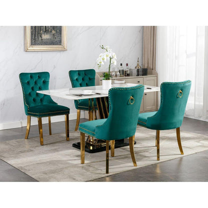 Nikki Collection Modern, High-end Tufted Solid Wood Contemporary Velvet Upholstered Dining Chair with Golden Stainless Steel Plating Legs, Nailhead Trim, Set of 2lack and Gold