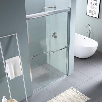 Shower Door 48" W x 76" H Semi-Frameless Bypass Sliding Shower Enclosure, Brushed Nickel