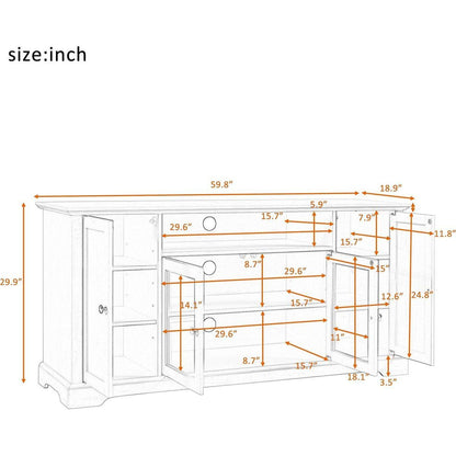 TV Stand for TV up to 65in with 2 Tempered Glass Doors Adjustable Panels Open Style Cabinet, Sideboard for Living room, White