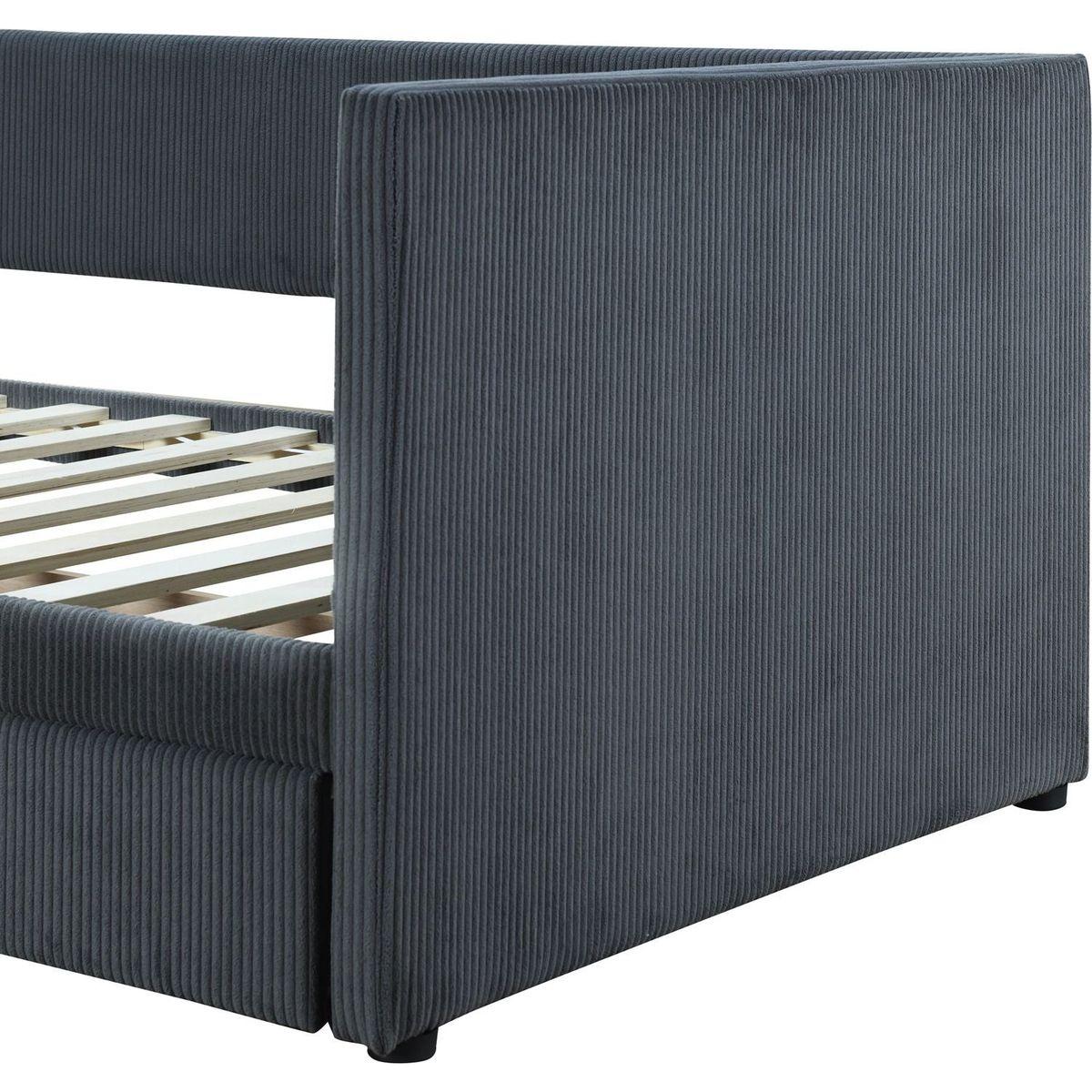 Twin Size Corduroy Daybed with Two Drawers and Wood Slat, Gray