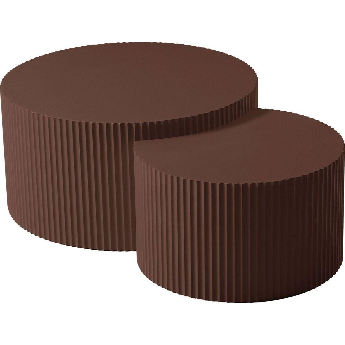 Handcrafted Relief MDF Nesting Table Set of 2, Round and Half Moon Shapes, Brown, No Need Assembly