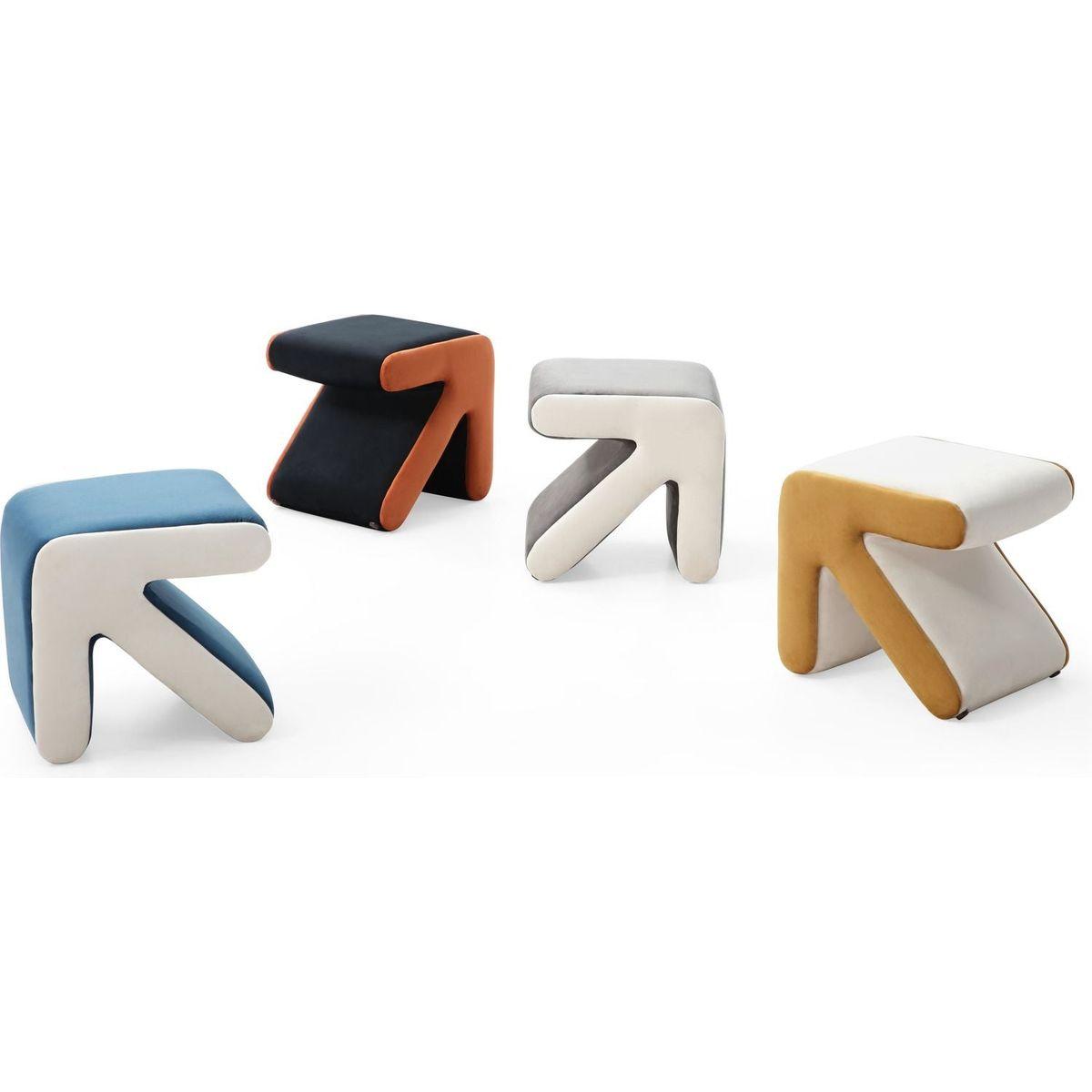 Modern Creative Upholstered Velvet Sofa Stool Kids Stool Shoe Bench Footrest Footstool Multifaceted Stool Ottoman Coffee Table Arrow Design Handicraft Decoration for Living Room Bedroom, Beige+Gold