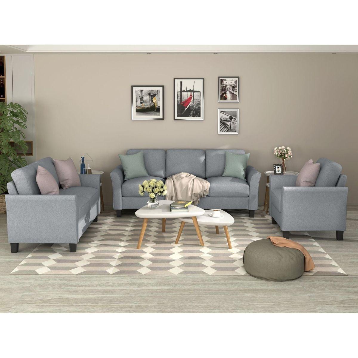 Living Room Sets Furniture Armrest Sofa Single Chair Sofa Loveseat Chair 3-Seat Sofa (ChairLoveseat Chair&3-Seat Sofa, Gray)