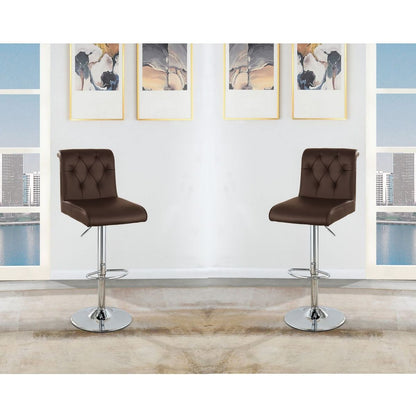 Adjustable Bar stool Gas lift Chair Espresso Faux Leather Tufted Chrome Base Modern Set of 2 Chairs Dining Kitchen