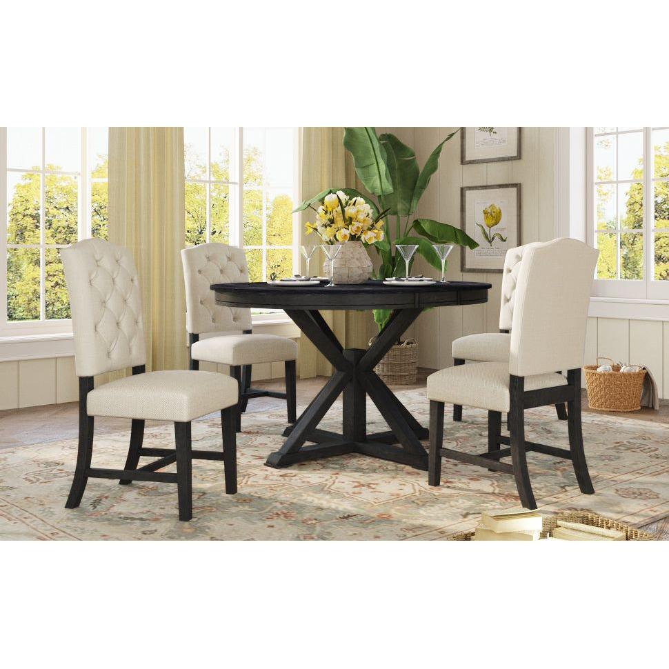 Functional Furniture Retro Style Dining Table Set with Extendable Table and 4 Upholstered Chairs for Dining Room and Living Room (Espresso)