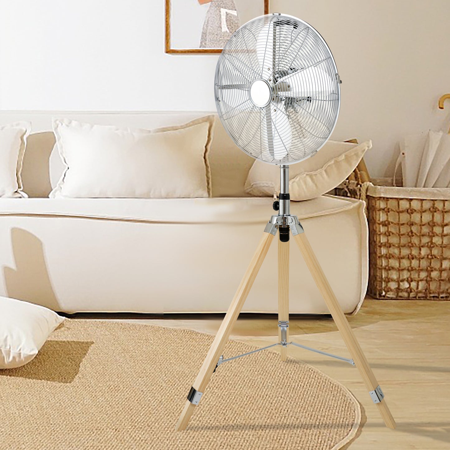 Retro Tripod Fan, Home Air Circulation Nostalgic Vertical Fan, 3 Speeds, Adjustable Height, Silver-16 Inch, 16 Inch